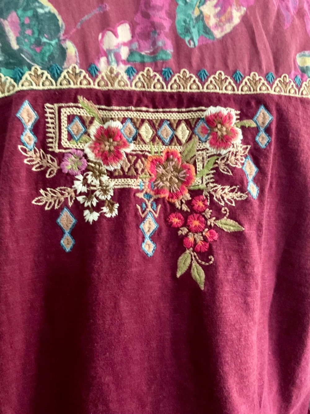 SUNDANCE  EMBROIDERED BERRY  MEDIUM KNIT TOP FLORAL PRINT SLEEVES SZ  M  NICE - Picture 4 of 7